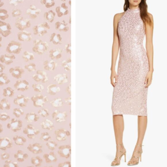 SHO by TADASHI SHOJI Sleeveless Sequin Sheath Dress in Blush Pink Leopard Large - Picture 2 of 8